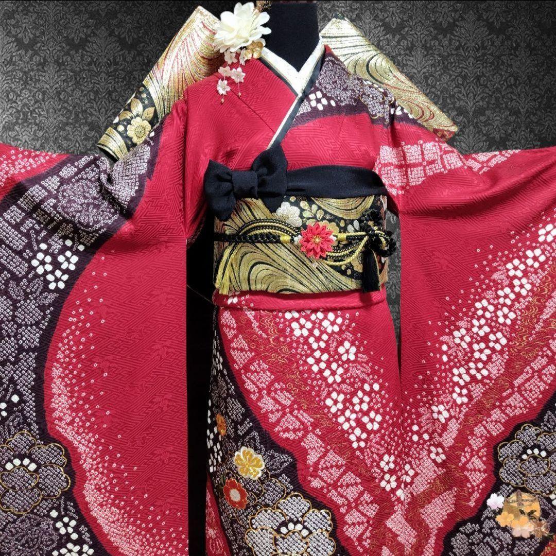 振袖フルセット(7点)・成人式・手絞り・京都きもの友禅・本絞り・豪華刺繍・逸品