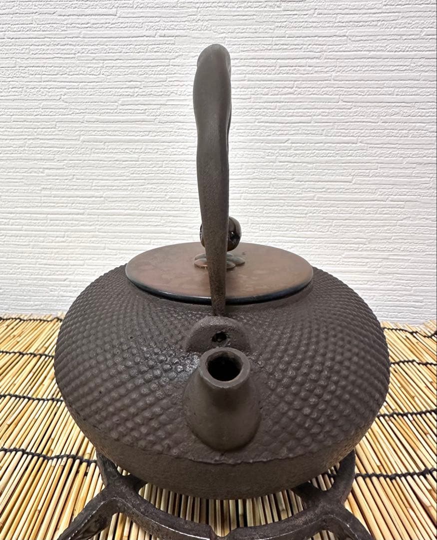 未使用品 南部釜師　龍敏堂造　鍛治打袋鉉 肌文様 斑紫銅蓋 lucia様売約済み