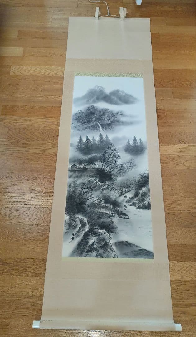 山水画 水墨画 掛軸 和紙