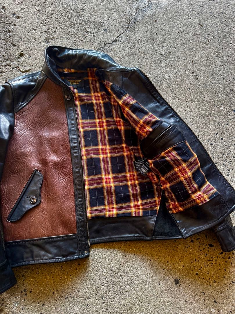 極上牛革 ブラック×ブラウンレザー コンビネーションジャケット スポーツタイプ