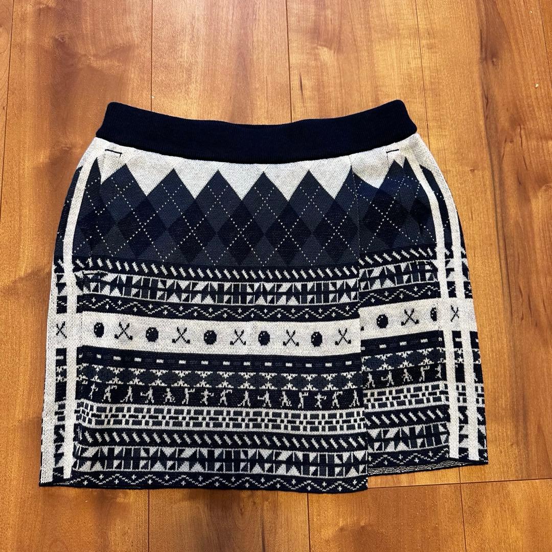 長袖　ニット　セーター　巻きスカート　セットアップ　秋冬　ウール混　ネイビー　S