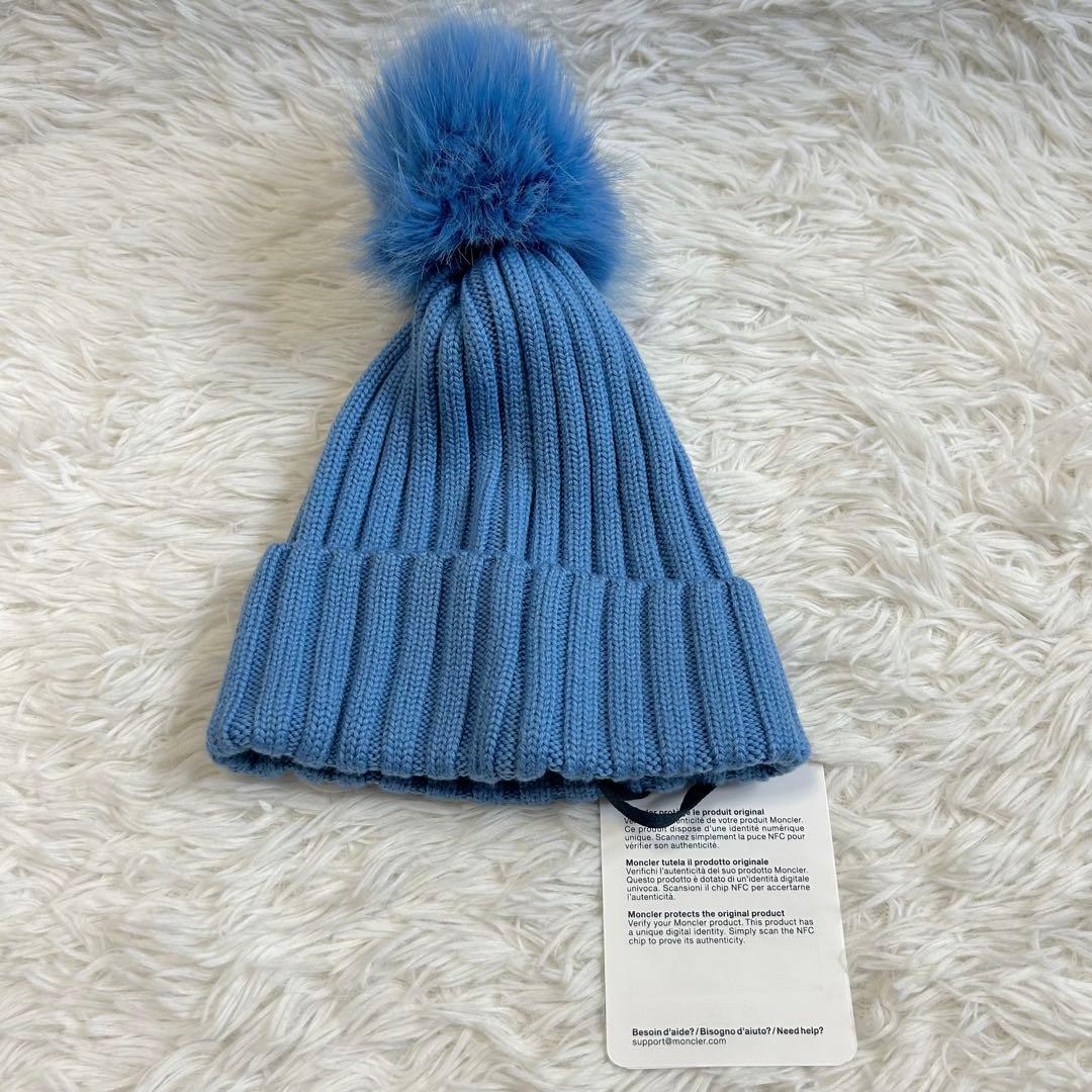 新品未使用 MONCLER モンクレール ニット帽 ロゴワッペン エコファー