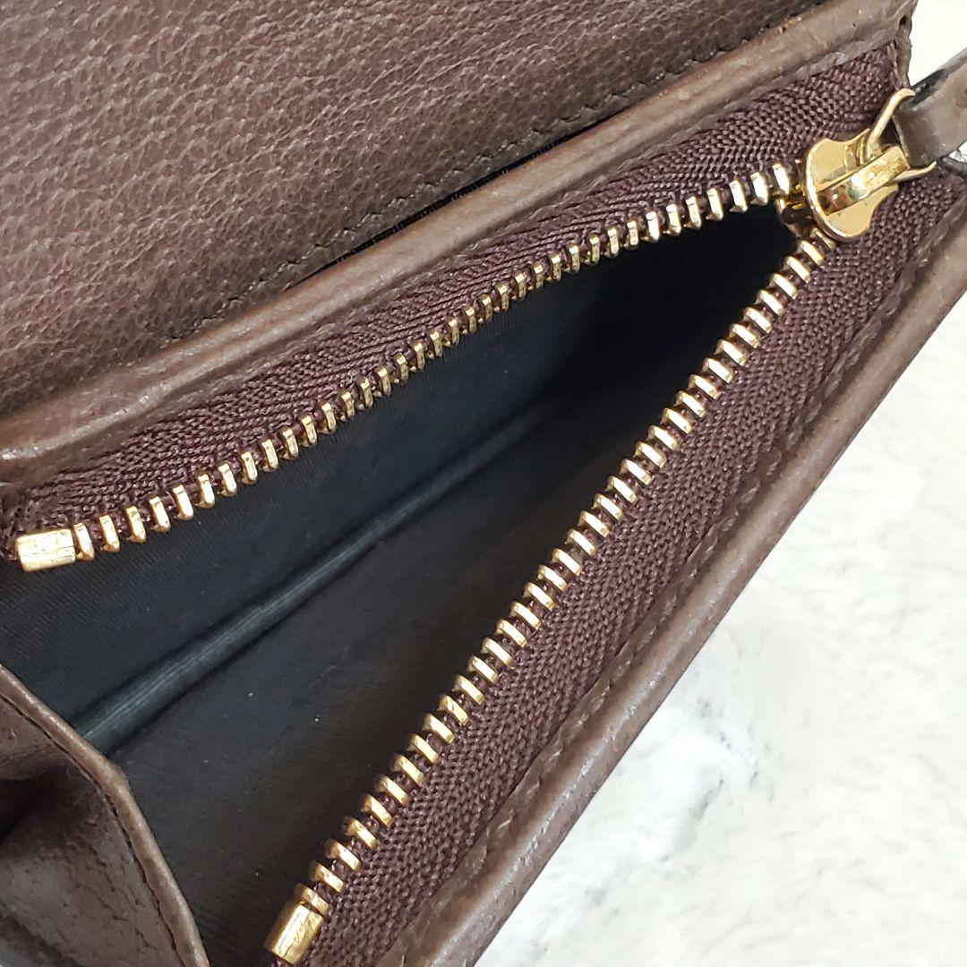 美品 グッチ シェリーライン オフディア 二つ折り財布 小銭入れ付き 茶