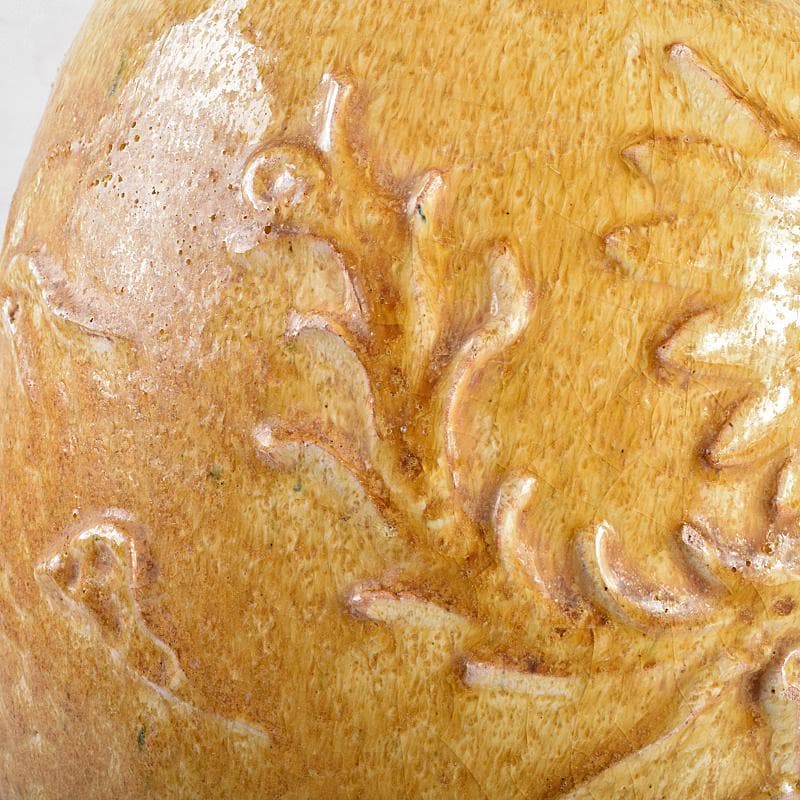 中国　黄釉　貼龍鳳凰文　六耳瓶　C　R7669B