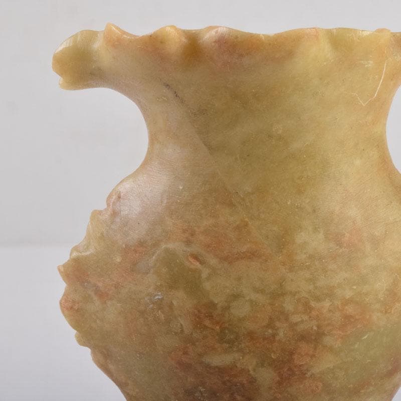 中国　玉石寿山石　花草刻　飾壷　花壷　置物　時代箱　C　8452