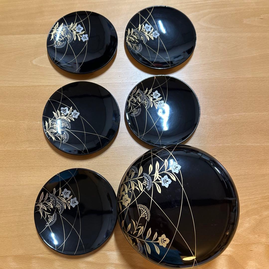 本漆器 昭和15年頃　菓子器 セット 5小皿 1器　交渉ok!