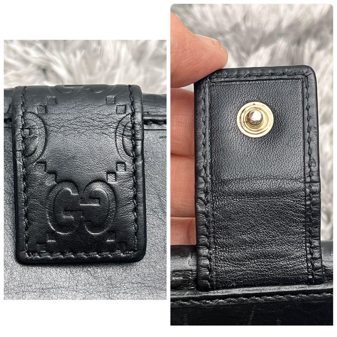 グッチ　シマ　折り財布　ロゴプレート　ブラック　　メンズ　レディース