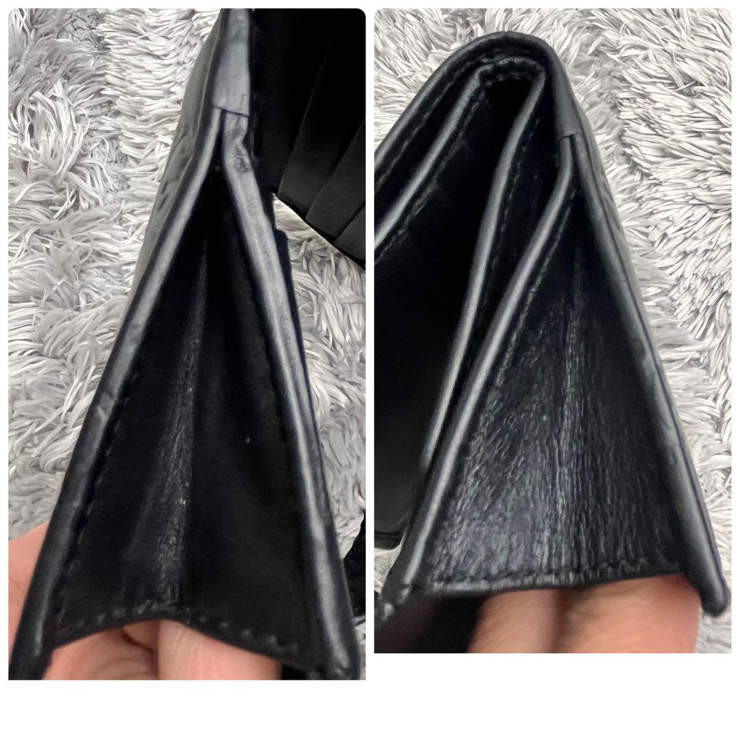 グッチ　シマ　折り財布　ロゴプレート　ブラック　　メンズ　レディース