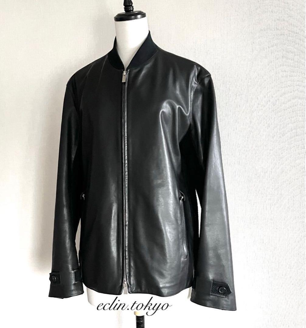 HERMES 《ニット切替》シングル レザー ライダース ジャケット E4704