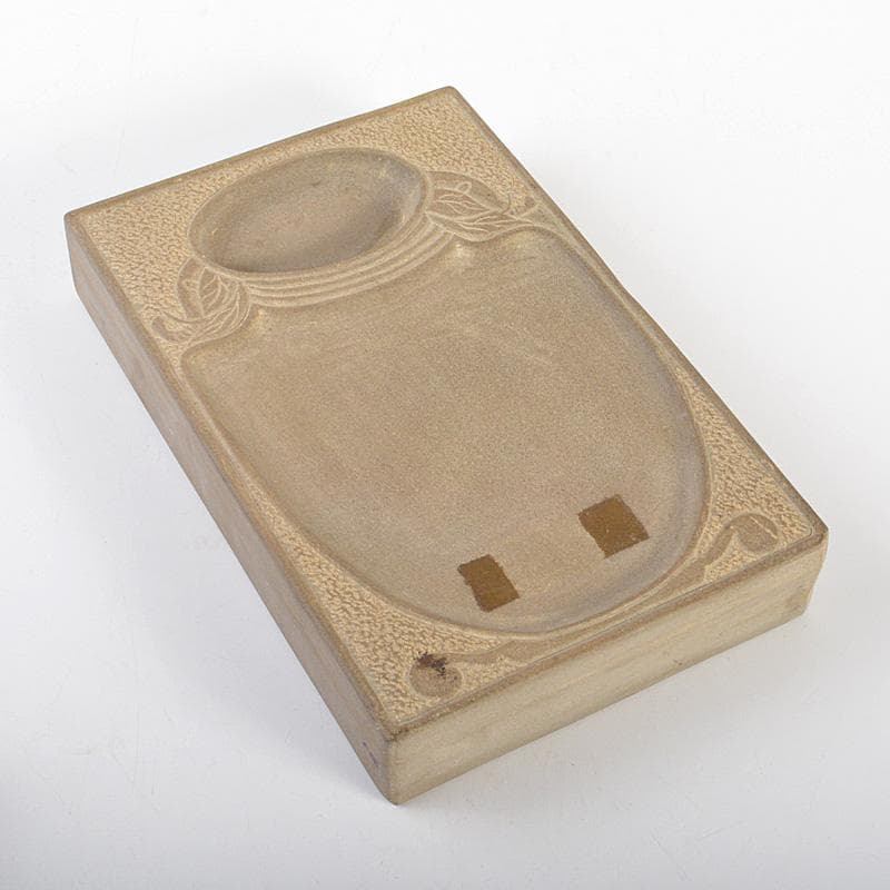 中国　書道具　花瓶刻　端渓硯　唐木箱付　C　6184