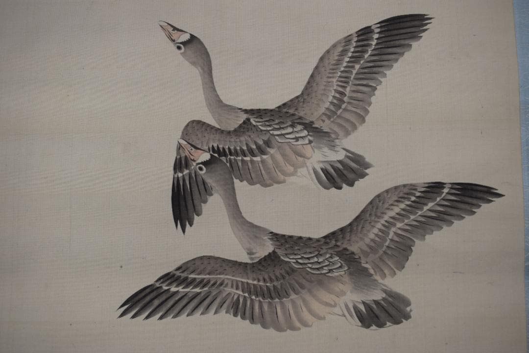 【真作】長谷川玉峰/春秋月雁之図/双幅/掛軸☆宝船☆Y-969　JM