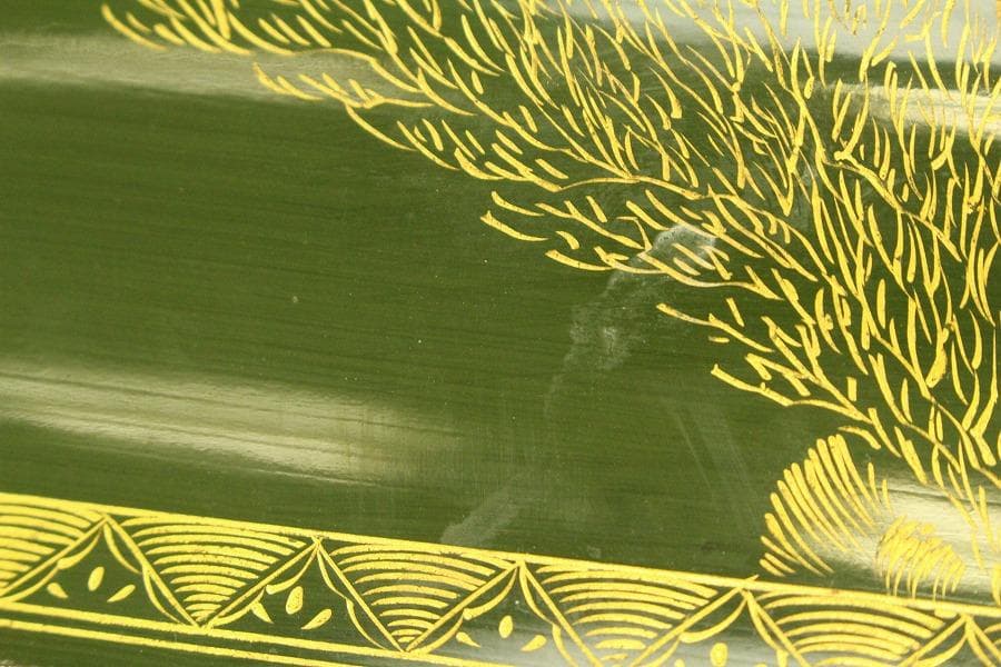 沈金 花紋 六角 蓋物(ZE496)