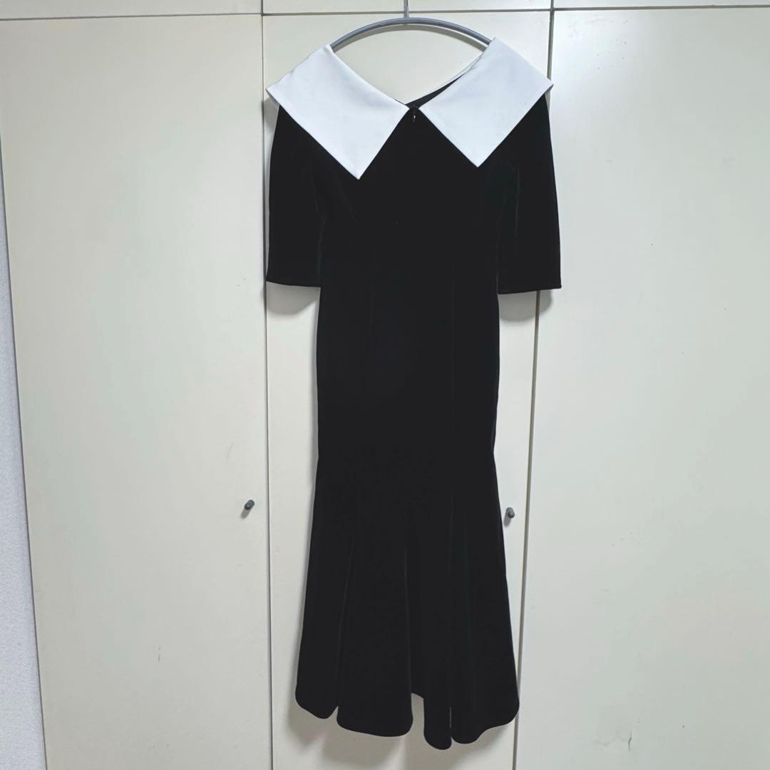 Leja アシンメトリービッグカラーベロアマーメイドワンピースドレス