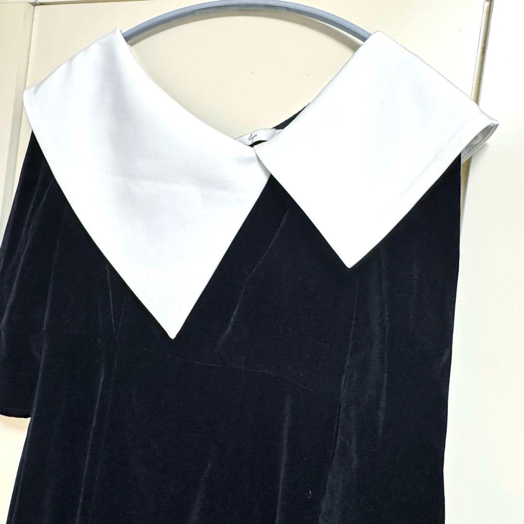 Leja アシンメトリービッグカラーベロアマーメイドワンピースドレス