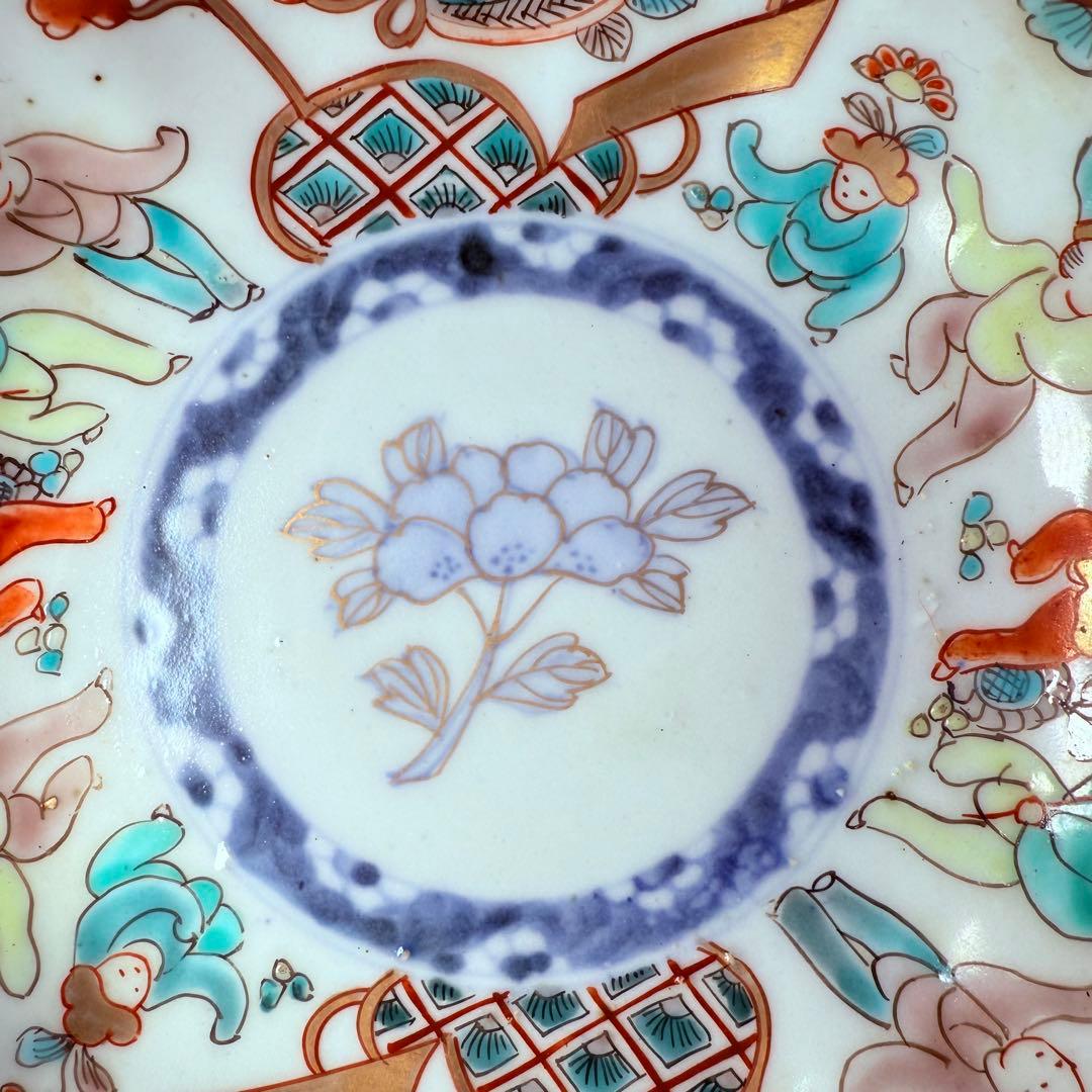 江戸後期～明治期　色絵人物図なます皿　5枚　珍しい絵付　蛇の目高台