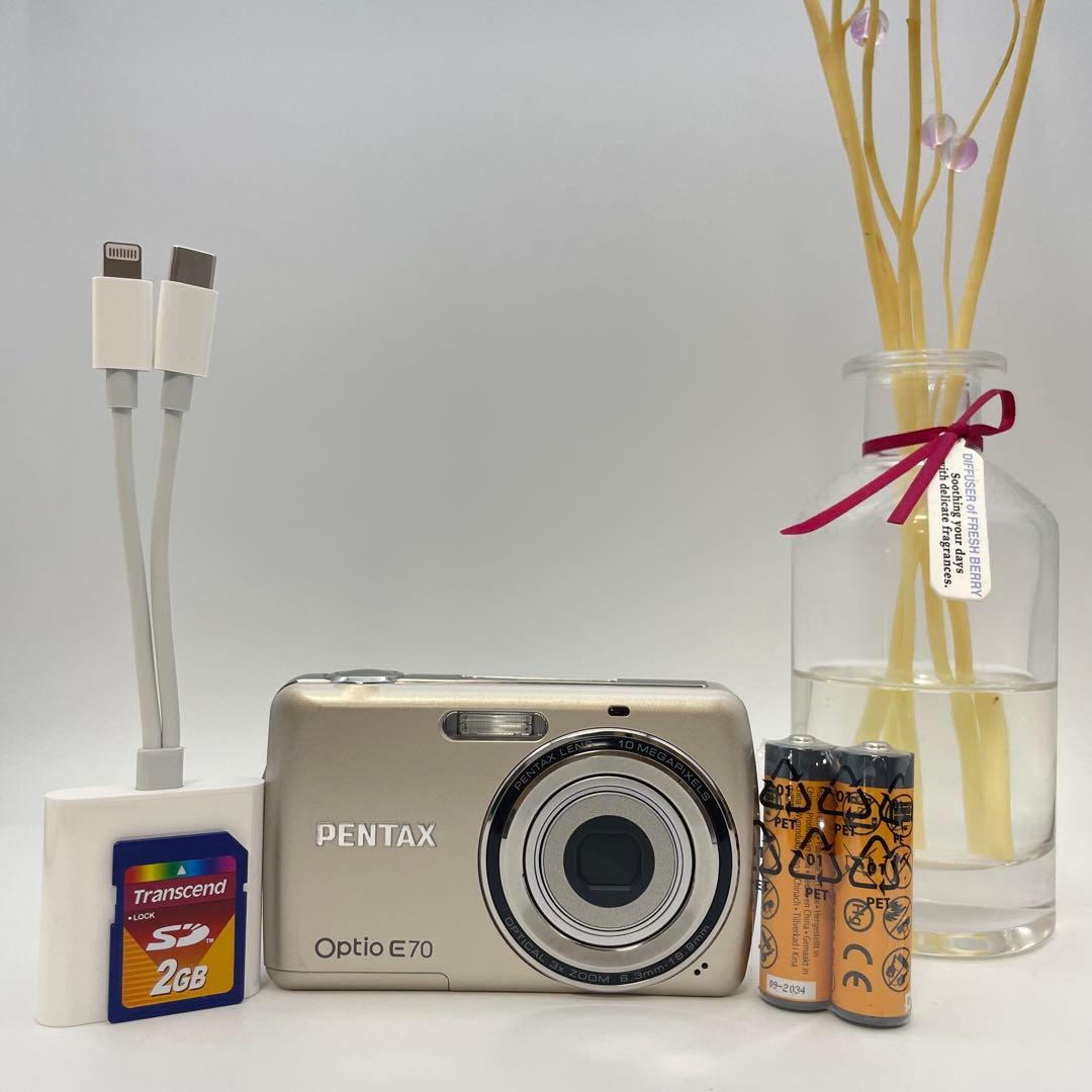 美品✨PENTAX Optio E70✨動作確認済 スマホ転送OK 単三電池♪
