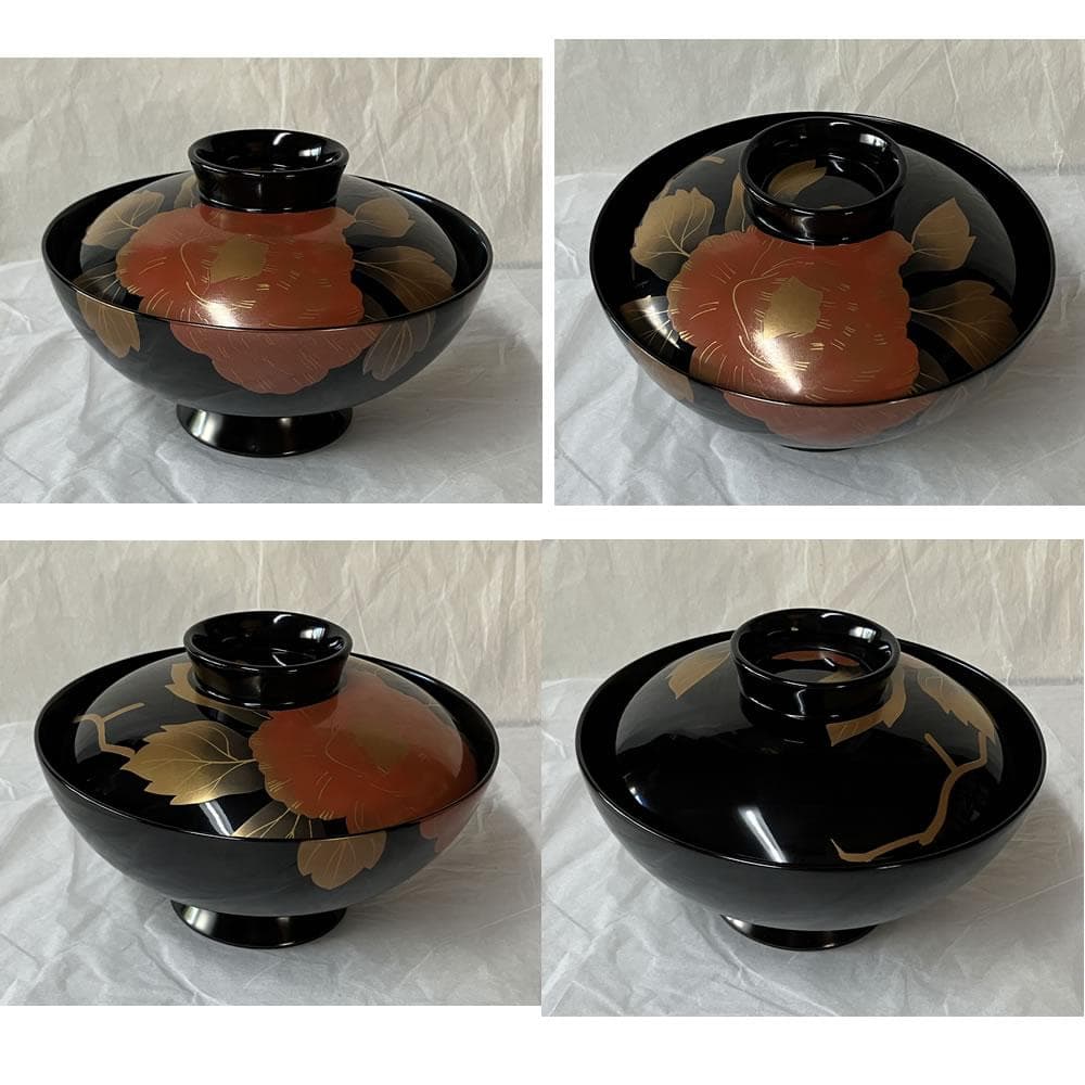 F1404 輪島塗 蒔絵 吸物椀 五客 共箱 木製 漆器 懐石道具