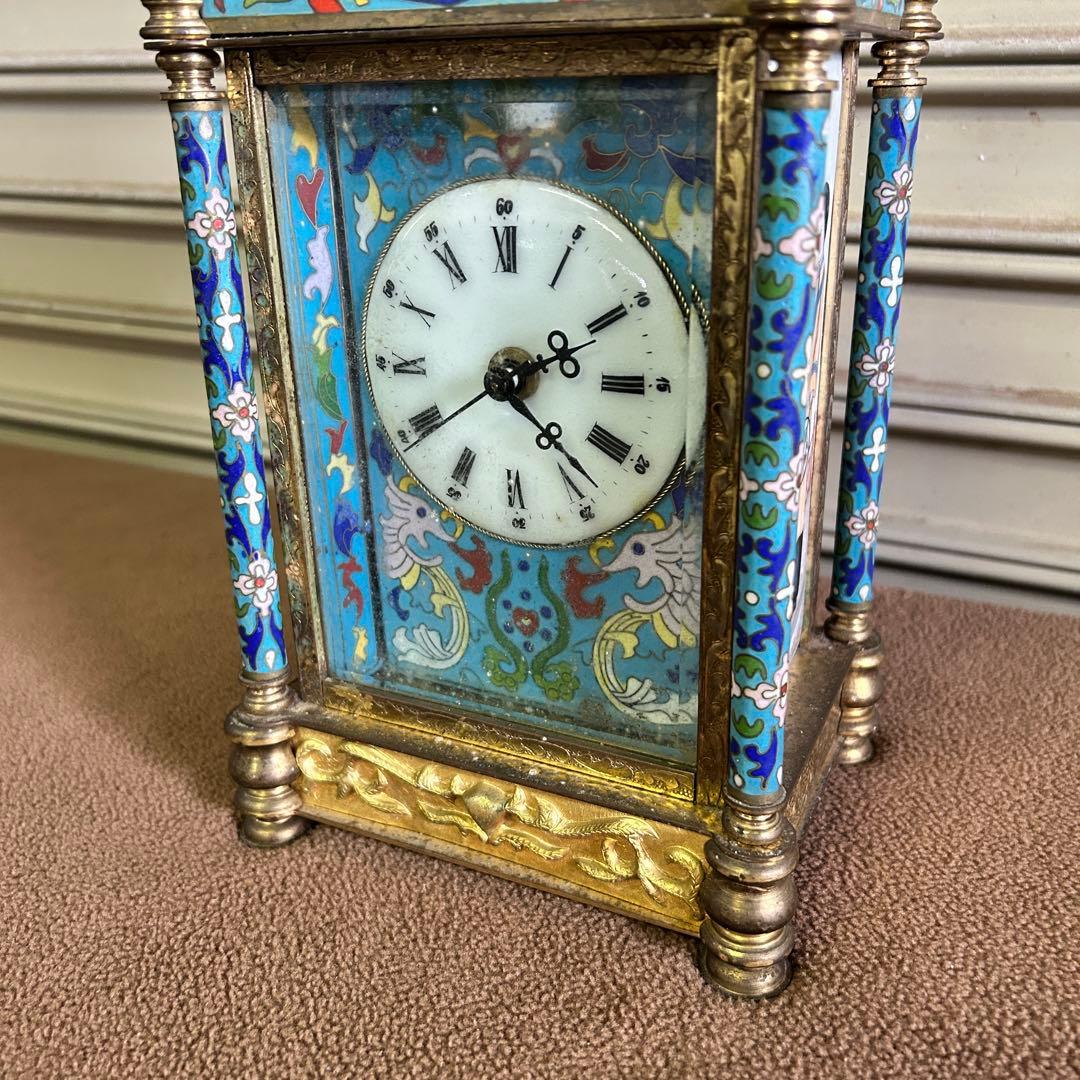 CF5★中国美術★ ガラス製 時計 置時計 アンティーク 七宝時計 インテリア