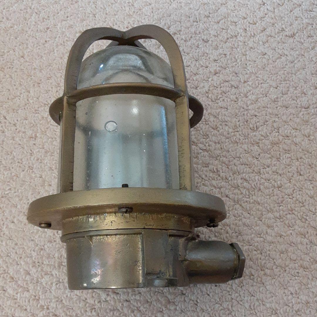 古い外国船燈火マリンランプ/真鍮&気泡ガラス/ハリケーン船舶用ブラケットライト