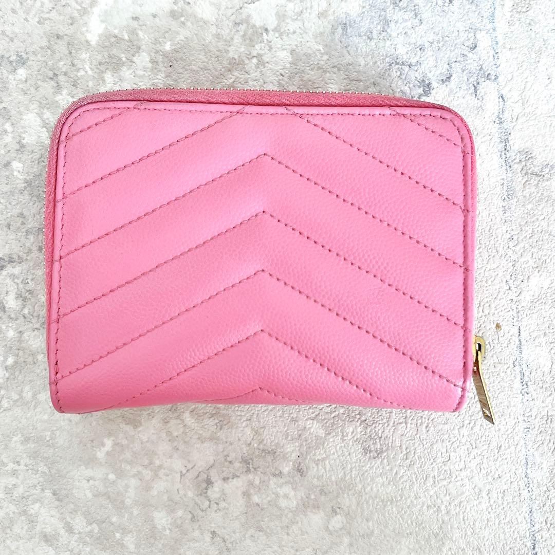 美品✨サンローラン カサンドラ キャビアスキン 二つ折り財布 YSL ピンク