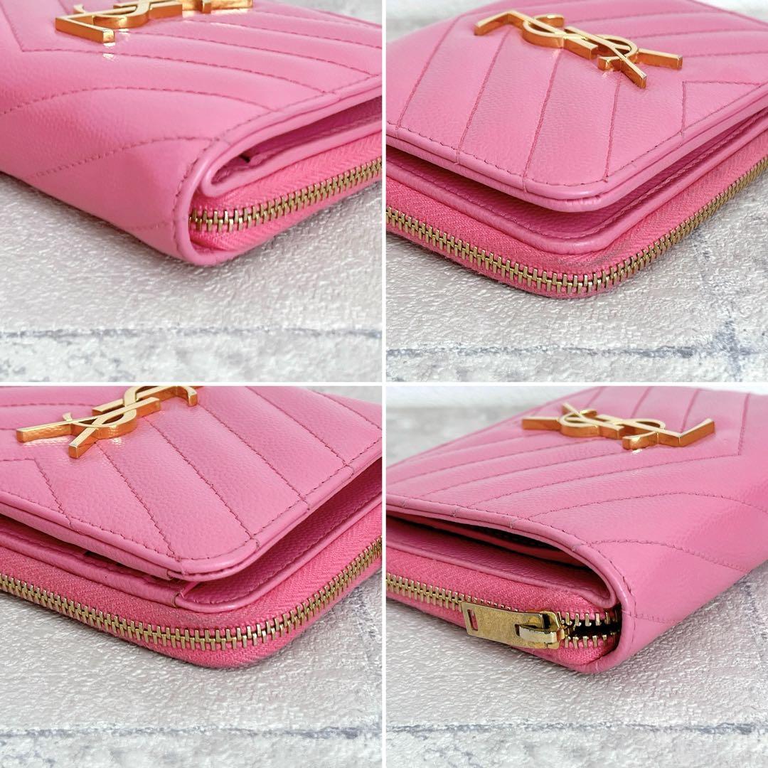 美品✨サンローラン カサンドラ キャビアスキン 二つ折り財布 YSL ピンク