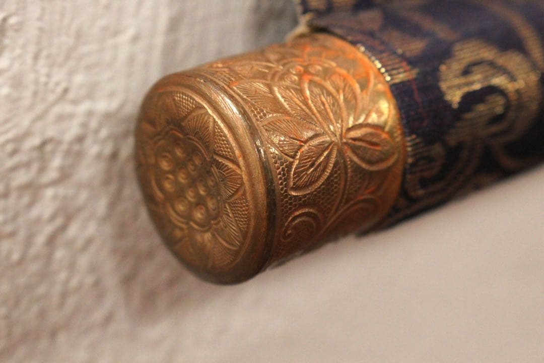 No5402 掛軸　西国三十三所御集印霊幅　紙本　紺紙金泥　木箱付　送料無料