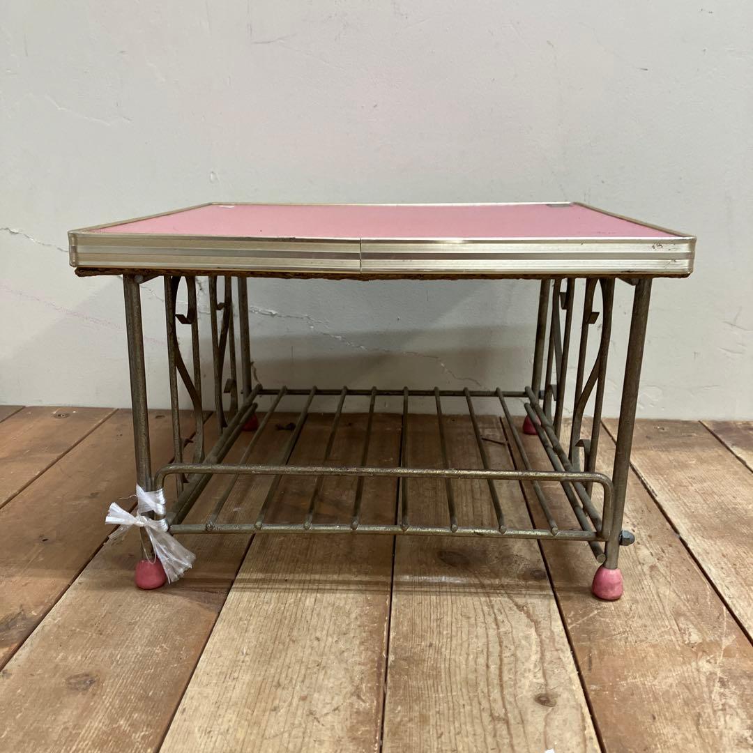 A-3 昭和レトロ ニホンハナコ マガジンラック付 サイドテーブル ピンク