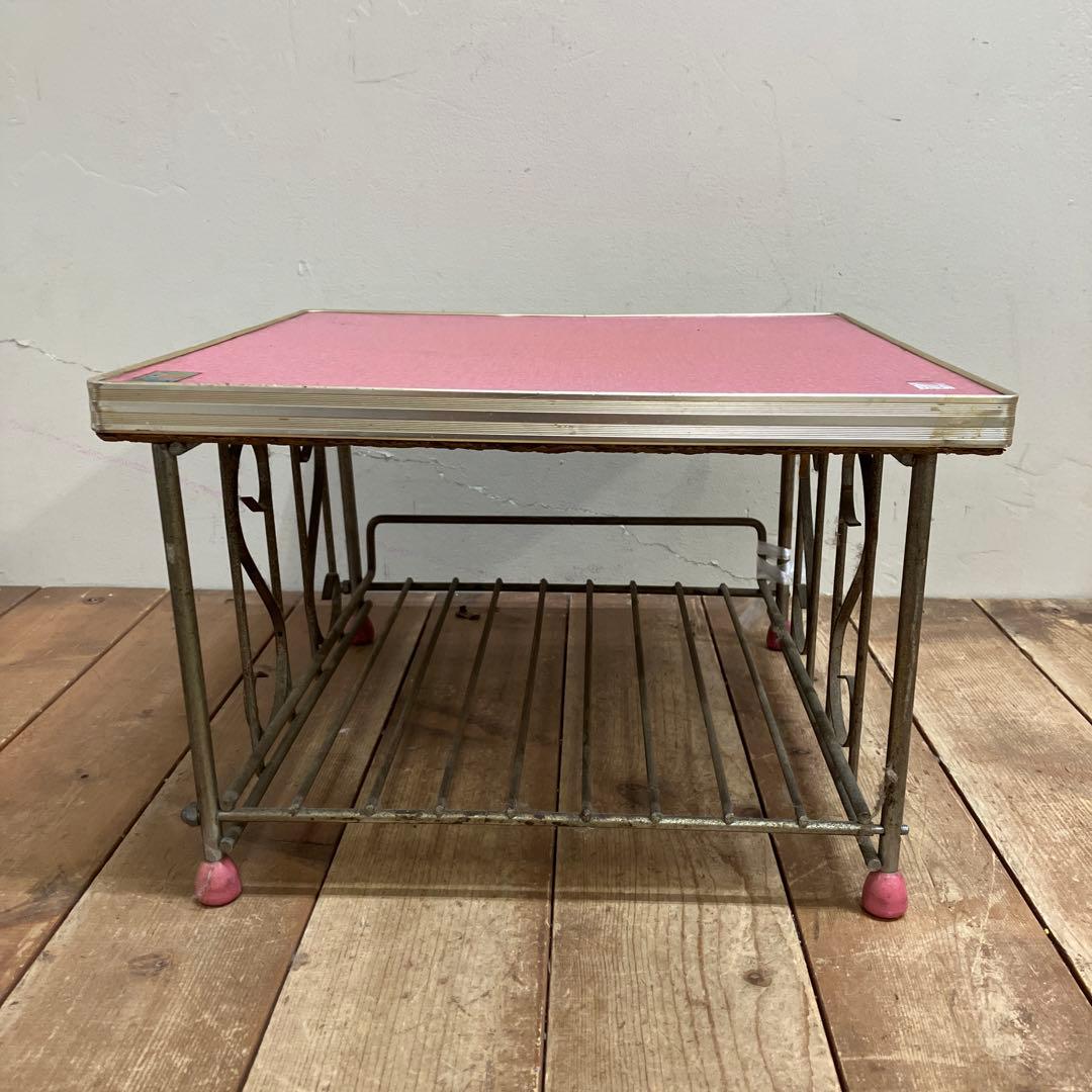A-3 昭和レトロ ニホンハナコ マガジンラック付 サイドテーブル ピンク