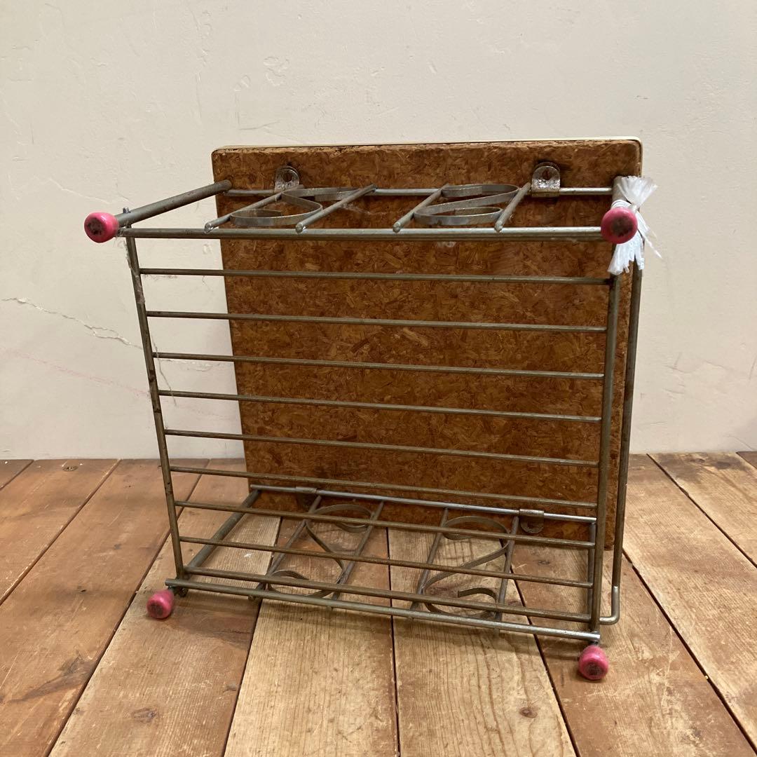 A-3 昭和レトロ ニホンハナコ マガジンラック付 サイドテーブル ピンク