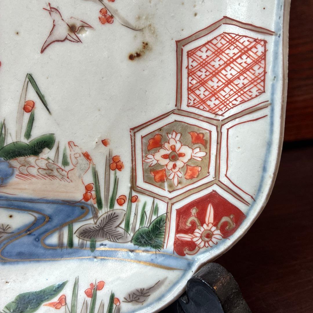 古伊万里　色絵　金彩　隅入角皿　20センチ×20センチ×高さ3.2センチ　傷無し