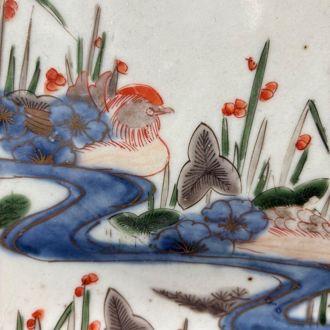 古伊万里　色絵　金彩　隅入角皿　20センチ×20センチ×高さ3.2センチ　傷無し