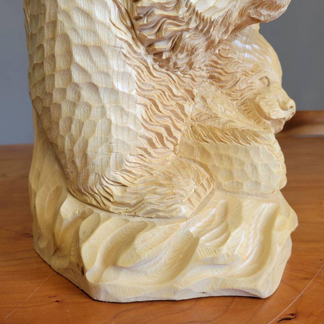 【匿名発送】木彫りの熊　親子熊　木工品　工芸品　置物　熊2匹　電話台　未使用