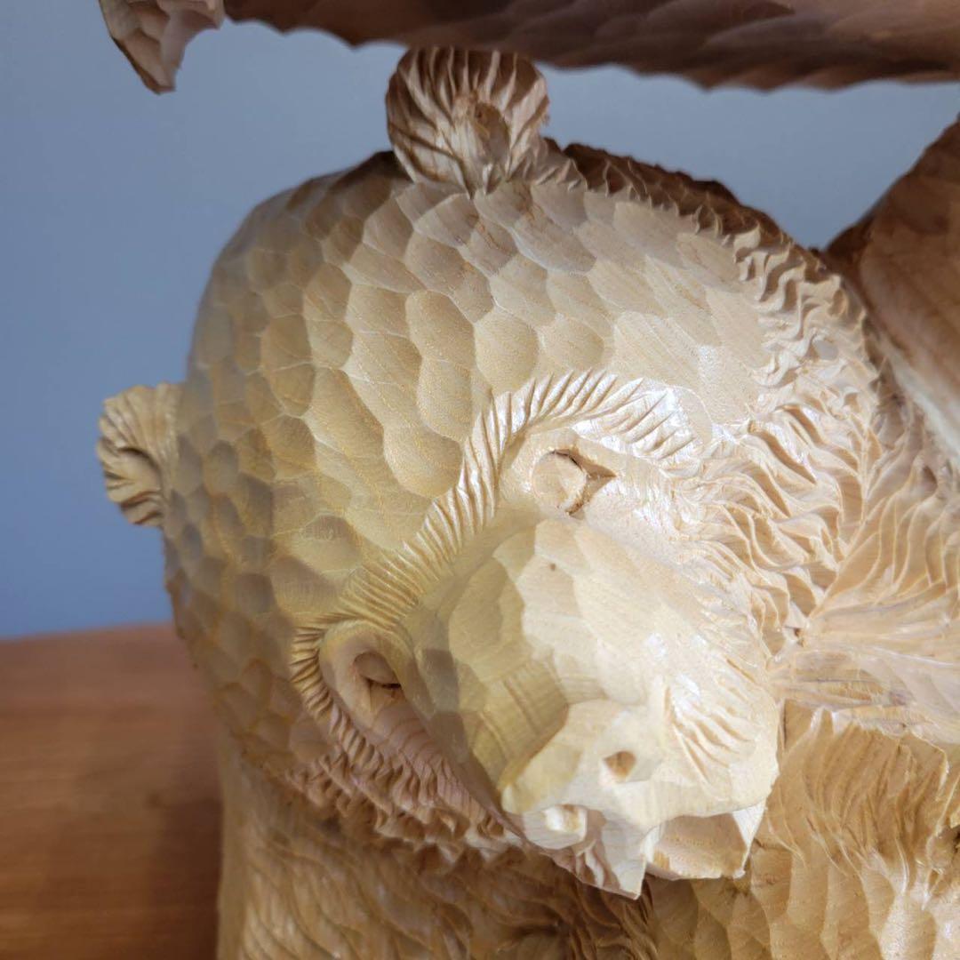 【匿名発送】木彫りの熊　親子熊　木工品　工芸品　置物　熊2匹　電話台　未使用