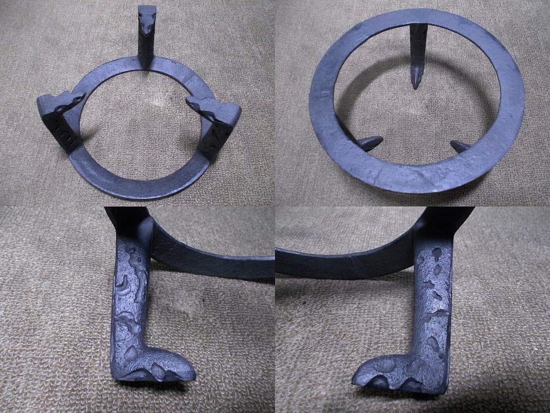 良品 磨入子桑色置炉 良品茶釜 未使用虫食い五徳 釜環 茶道具 送料込み