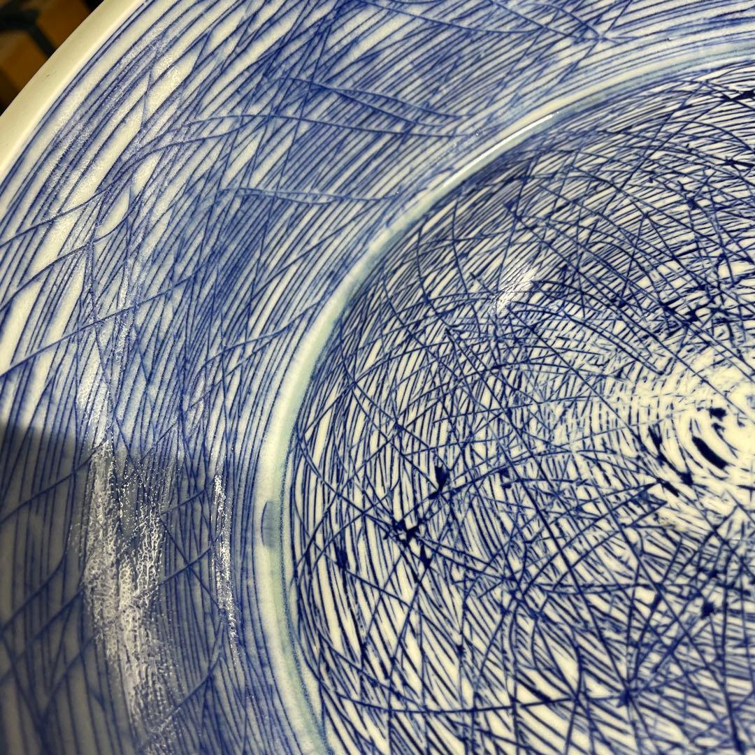 吉川正道　染付線紋銅鑼鉢