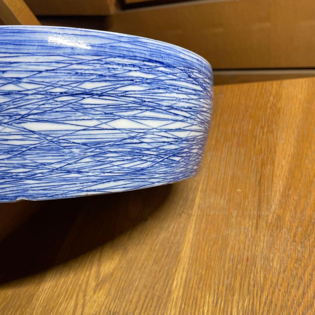 吉川正道　染付線紋銅鑼鉢