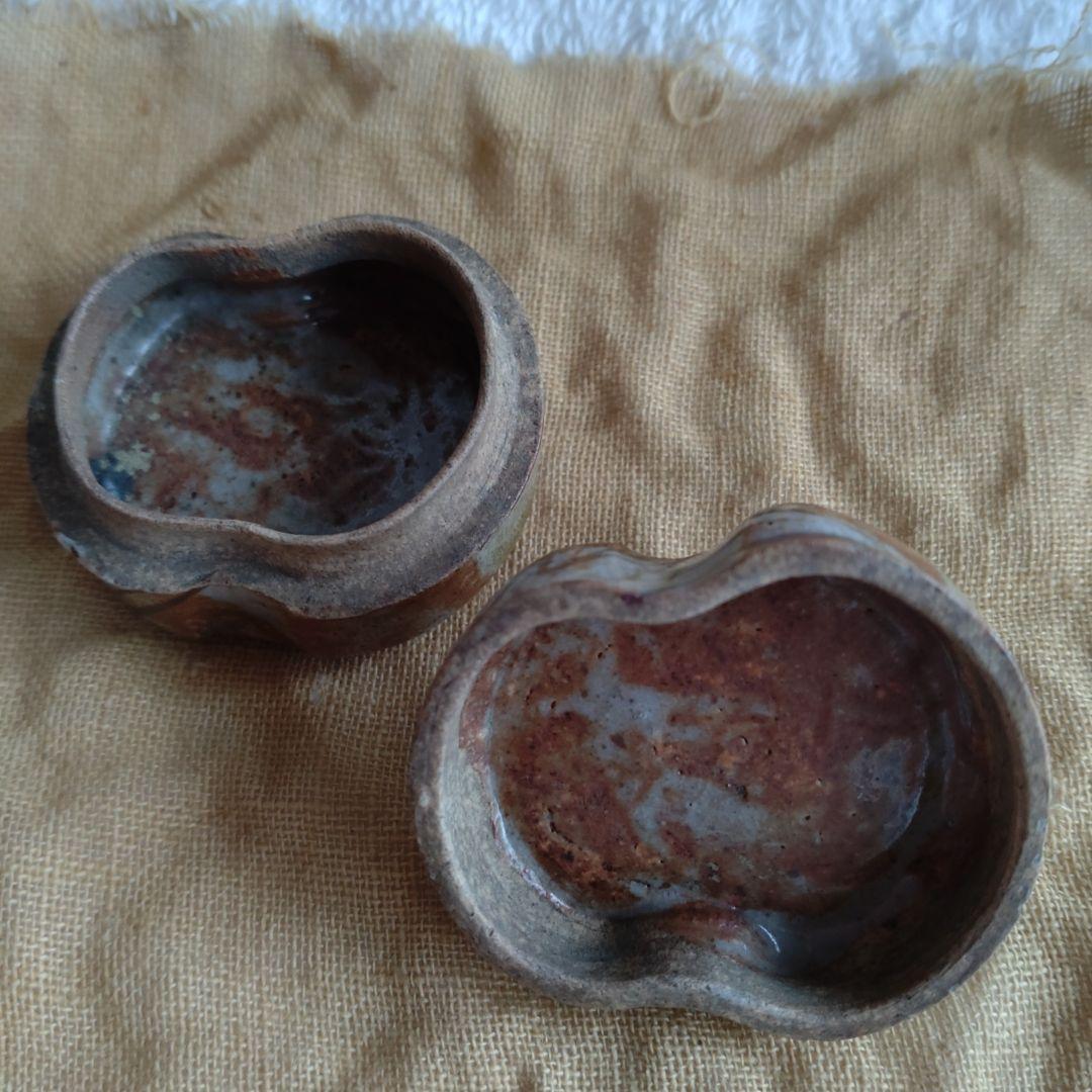 香合　織部　ハジキ香合　緑・茶色　共箱　時代　幕末