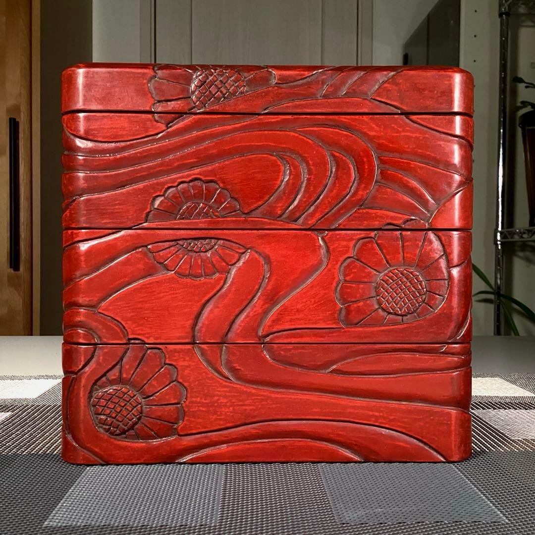 『芸術うー特価』　鎌倉彫　花菱印　三段重