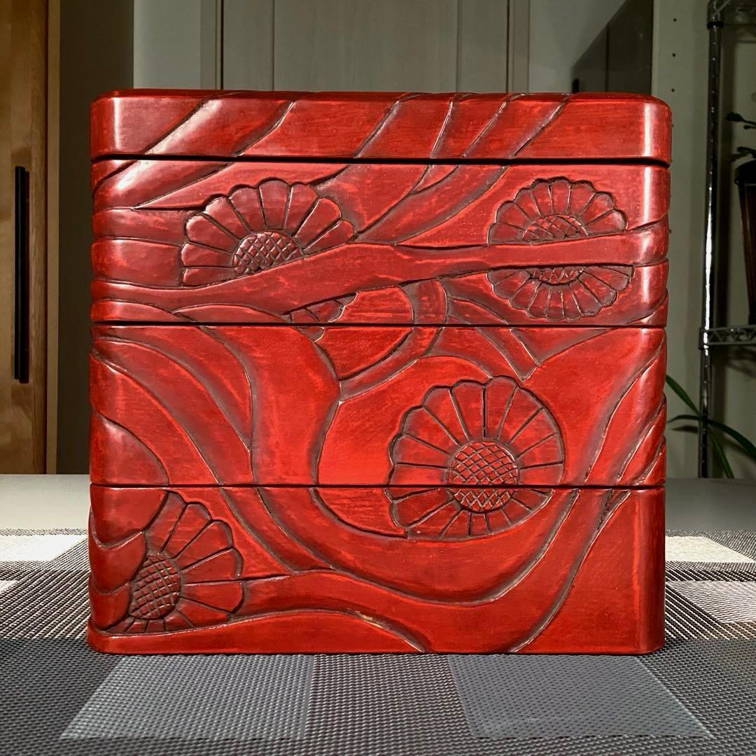 『芸術うー特価』　鎌倉彫　花菱印　三段重