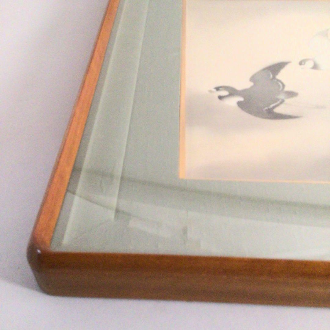 No3770 額装　在銘　紫水　月に千鳥図　日本画　10号　絹本　古画　送料無料