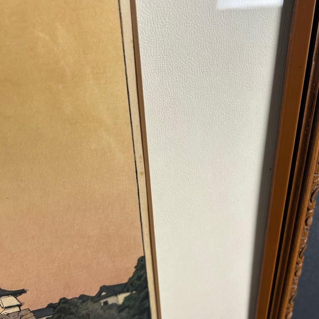 吉田遠志「姫路城」木版画 直筆サイン入り 1973年 木彫細工額装 吉田博の長男