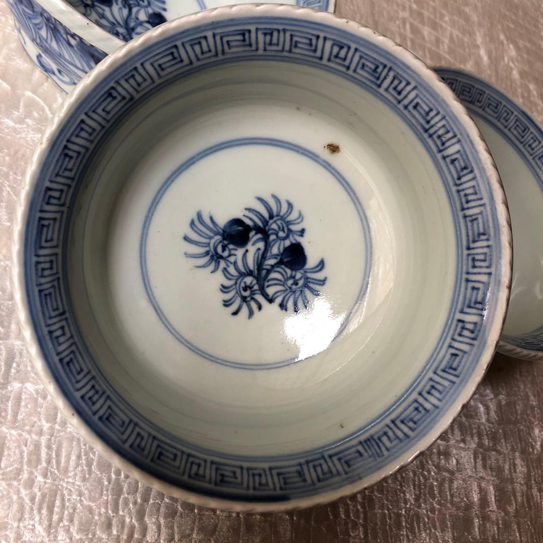 古伊万里 染付 花唐草文鉢　３客　江戸後期