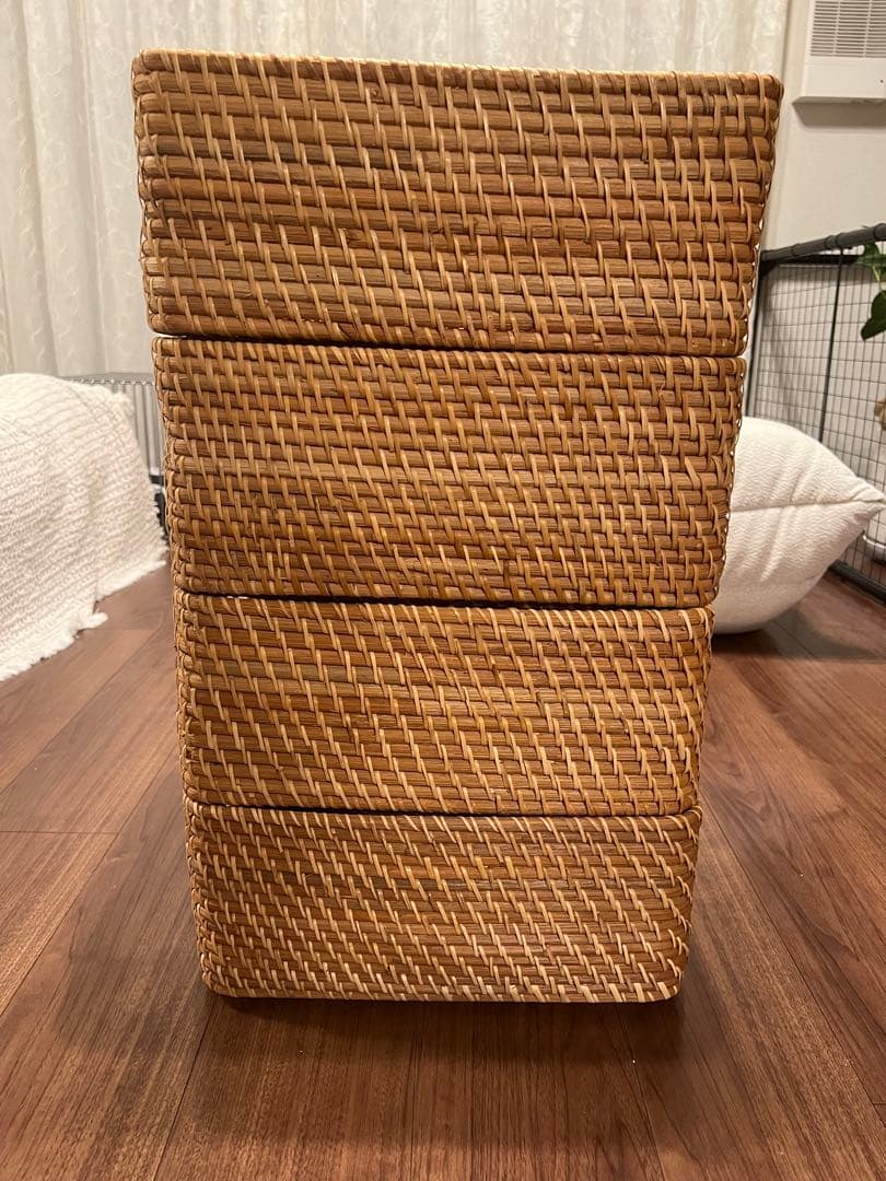 無印良品　重なるラタン角型バスケット・中 4個セット