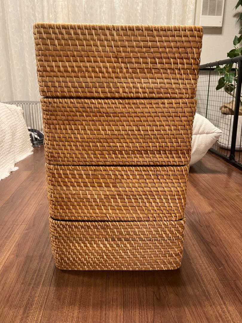 無印良品　重なるラタン角型バスケット・中 4個セット