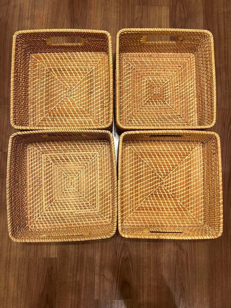 無印良品　重なるラタン角型バスケット・中 4個セット