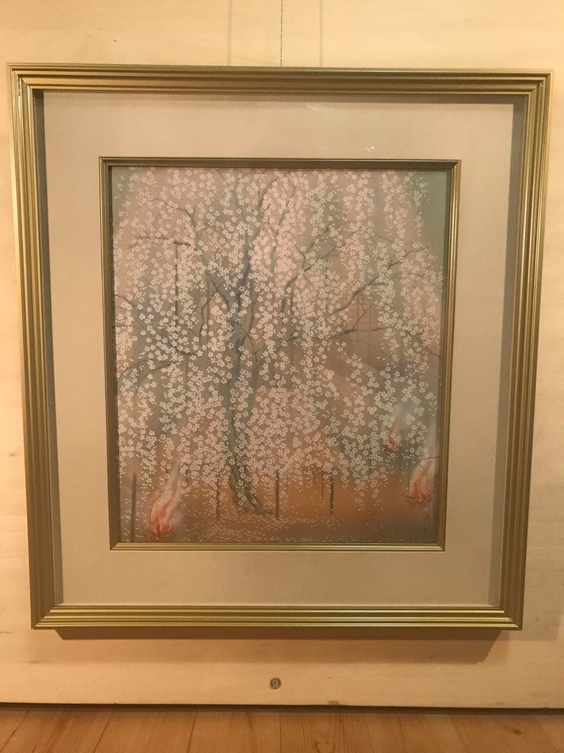 宇田荻邨　「祇園夜桜」　リトグラフ　刷り込みサイン・作品証明シール有り