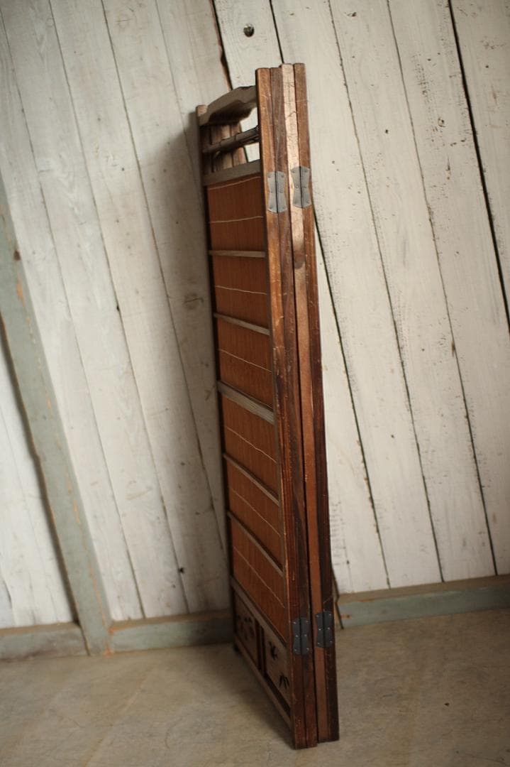 古い竹簾屏風 衝立　目隠し　四つ折り　透かし彫り　古民家　古道具