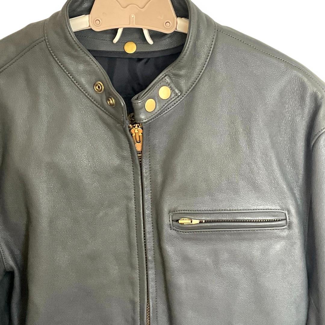 MORGAN PRODUCTS 　レザーライダースジャケット　シボ革　グレー