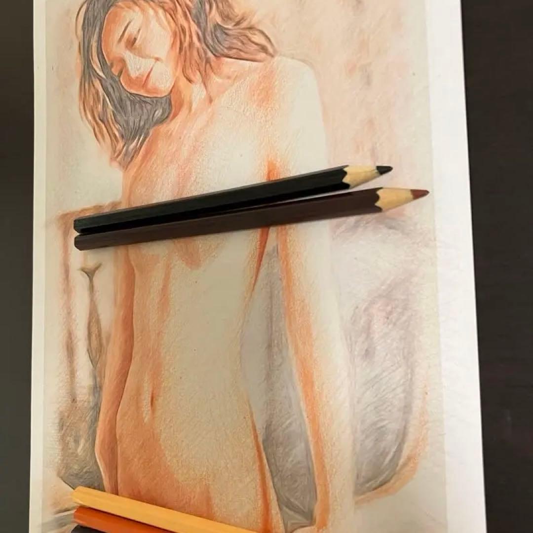 女優画18 額装品　額縁寸法32.7㎝×24.0㎝×1.5㎝　色鉛筆画　定款付