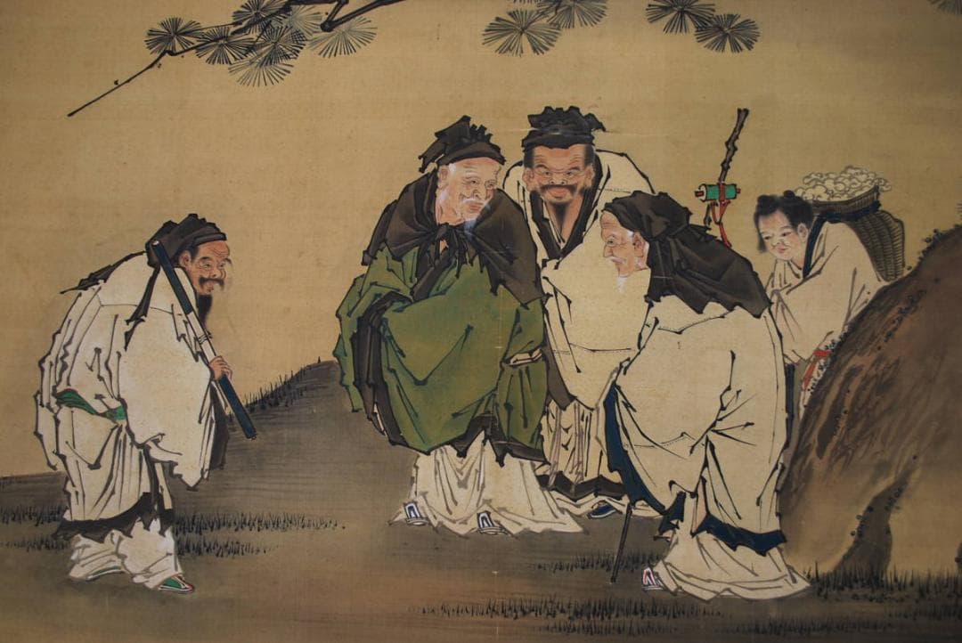 【真作】狩野祐清邦信/四賢人図/大幅/掛軸☆宝船☆Ｑ‐85　J